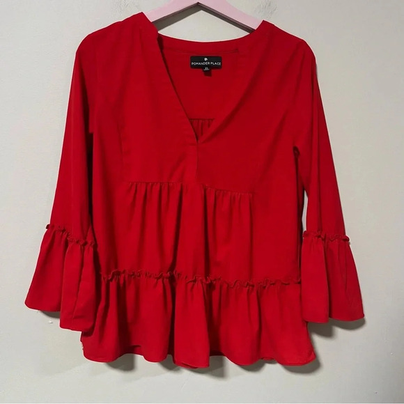 Tuckernuck Pomander Place Red Crepe Kenzo Top Size XS - Picture 3 of 9
